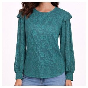 Brea Canyon Sheer Lace Floral Ruffle Blouse Women M Romantic Fairy Cottage